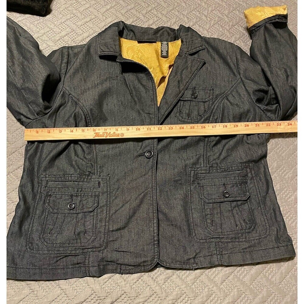 Apostrophe Blue Denim Gold Lined Pocketed Single Button Jacket Coat SZ 16W - Picture 9 of 11